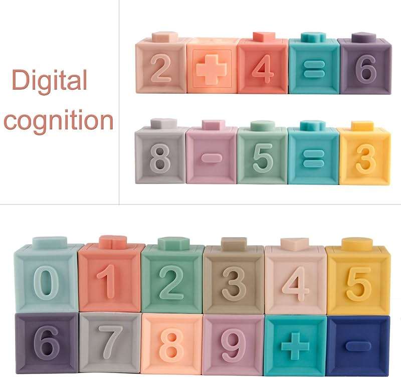 Mini Tudou Baby Blocks Soft Building Blocks Baby Toys Teethers Toy Educational Squeeze Play with Numbers Animals Shapes Textures 6 Months and Up 12PCS - Image 5