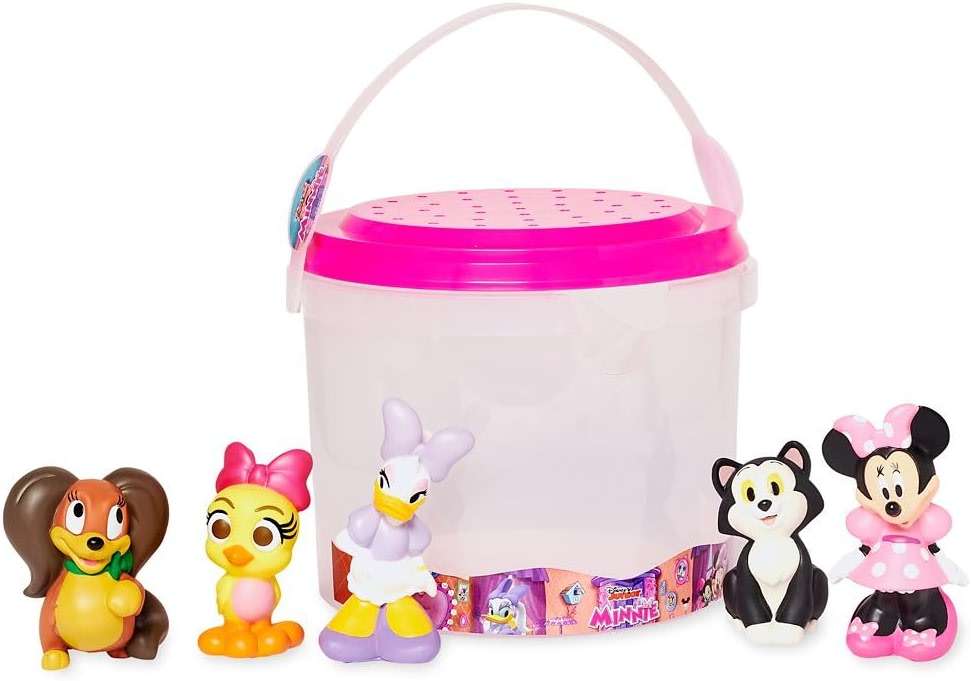 Disney Store Official Minnie Mouse Bath Toys Set - Includes 5 Detailed Toys with a Straining Storage Bucket - Bath Time Fun & Water Play Set for Kids - Image 1