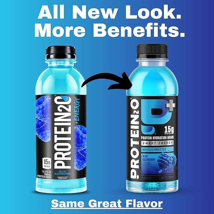 Protein2o 15g Whey Protein Isolate Hydration Drink Plus Energy & Focus, 350mg of Electrolytes, 125mg of Caffeine, Sugar Free, Blue Raspberry, 16.9 oz Bottle (Pack of 12) - Image 4
