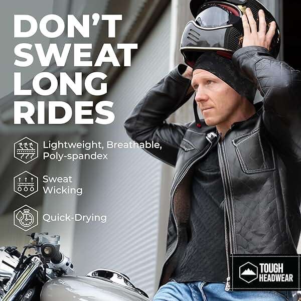 Tough Headwear Skull Cap - Skull Caps for Men - Motorcycle and Bike Helmet Liner - Hard Hat Cooling Hats - No Sweat Head Caps - Image 2