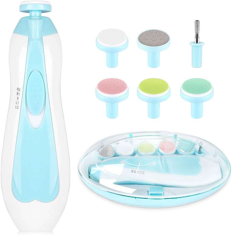 Electric Nail File Drill for Baby No Sharp Claws Hurt, 6 in 1 Safety Cutter Trimmer Clipper for Toes and Fingers (Blue) - Image 1