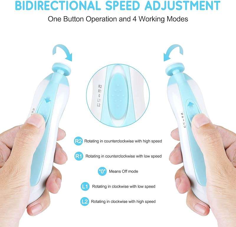 Electric Nail File Drill for Baby No Sharp Claws Hurt, 6 in 1 Safety Cutter Trimmer Clipper for Toes and Fingers (Blue) - Image 3