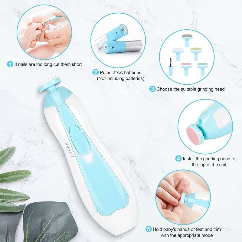 Electric Nail File Drill for Baby No Sharp Claws Hurt, 6 in 1 Safety Cutter Trimmer Clipper for Toes and Fingers (Blue) - Image 6