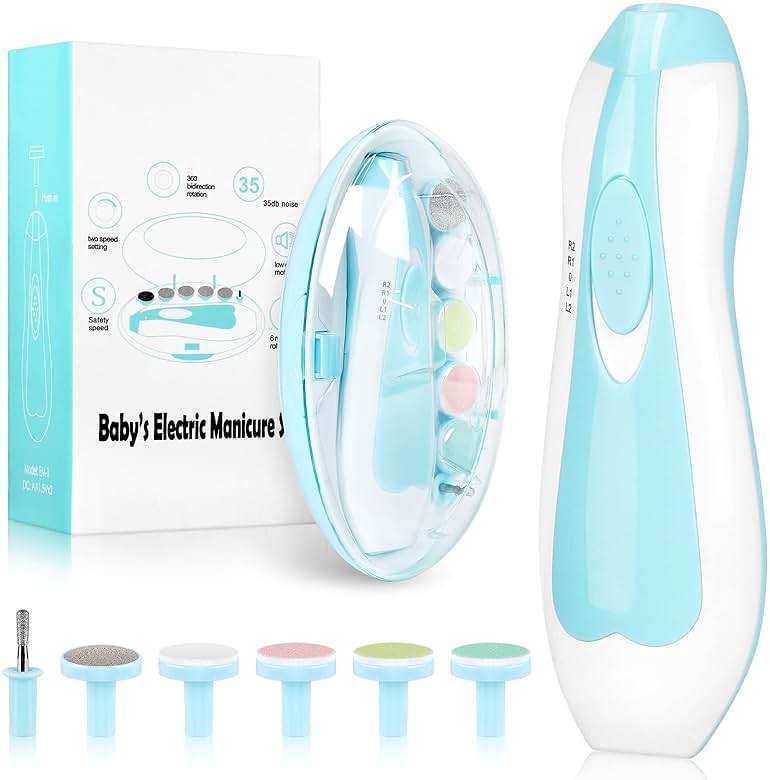 Electric Nail File Drill for Baby No Sharp Claws Hurt, 6 in 1 Safety Cutter Trimmer Clipper for Toes and Fingers (Blue) - Image 9