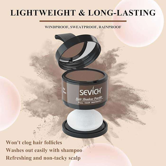Sevich Hairline Powder,Instantly Conceals Hair Loss, Root Touch up Powder, Hair Shadow Toppers for Women & Men, Touch Up for Thinning Gray Hair, Windproof & Sweatproof,Medium brown - Image 3