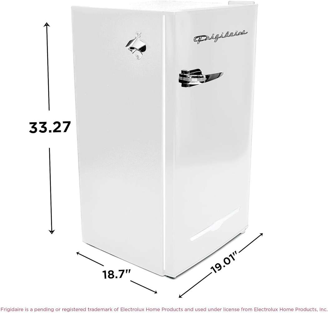 Frigidaire Retro Compact Fridge with Chiller, 3.2 cu ft Countertop Fridge with Built-In Bottle Opener, Compact Refrigerator for Office, Bedroom, Dorm Room or Cabin - 18.7"D x 19.01"W x 33.27"H (White) - Image 2