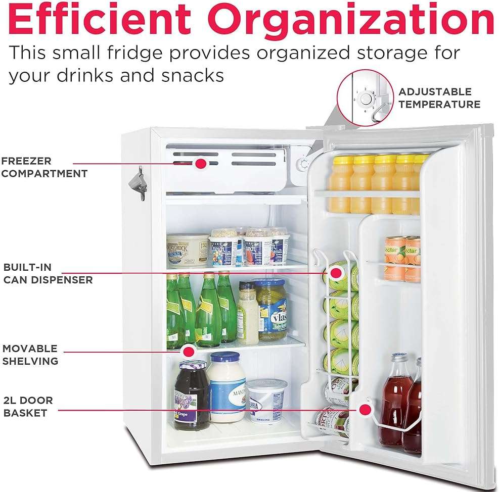 Frigidaire Retro Compact Fridge with Chiller, 3.2 cu ft Countertop Fridge with Built-In Bottle Opener, Compact Refrigerator for Office, Bedroom, Dorm Room or Cabin - 18.7"D x 19.01"W x 33.27"H (White) - Image 5