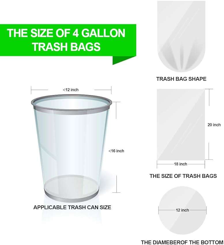 FORID Clear Small Trash Bags - 4 Gallon Garbage Bags Wastebasket Bin Liners 220 Count Plastic Trash Bags for Bathroom Bedroom Office Trash Can - Image 6