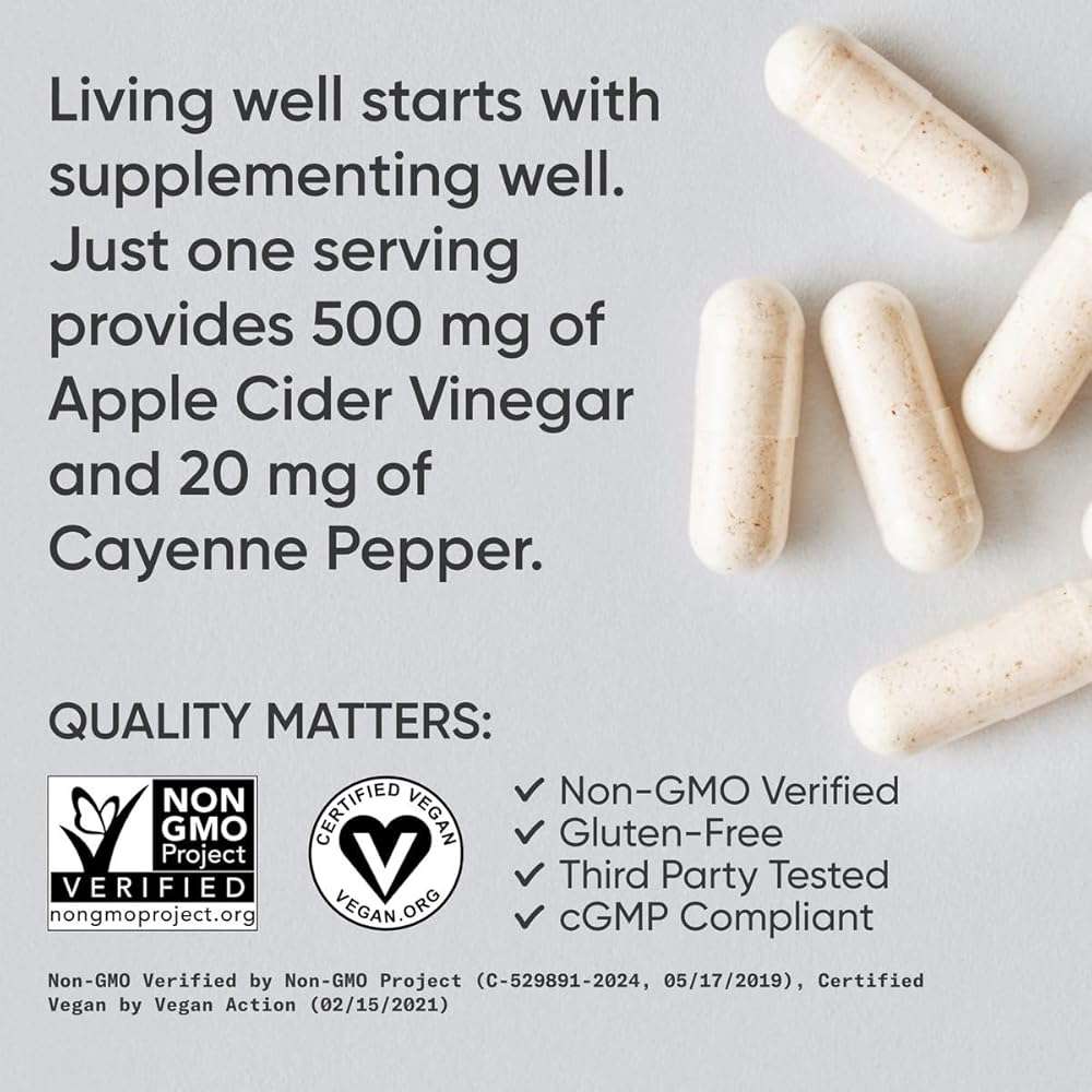 Sports Research® Apple Cider Vinegar with Cayenne Pepper | Made from Organic Fermented Apple Cider - Non-GMO Project Verified & Vegan Certified (120 Veggie Capsules) - Image 4