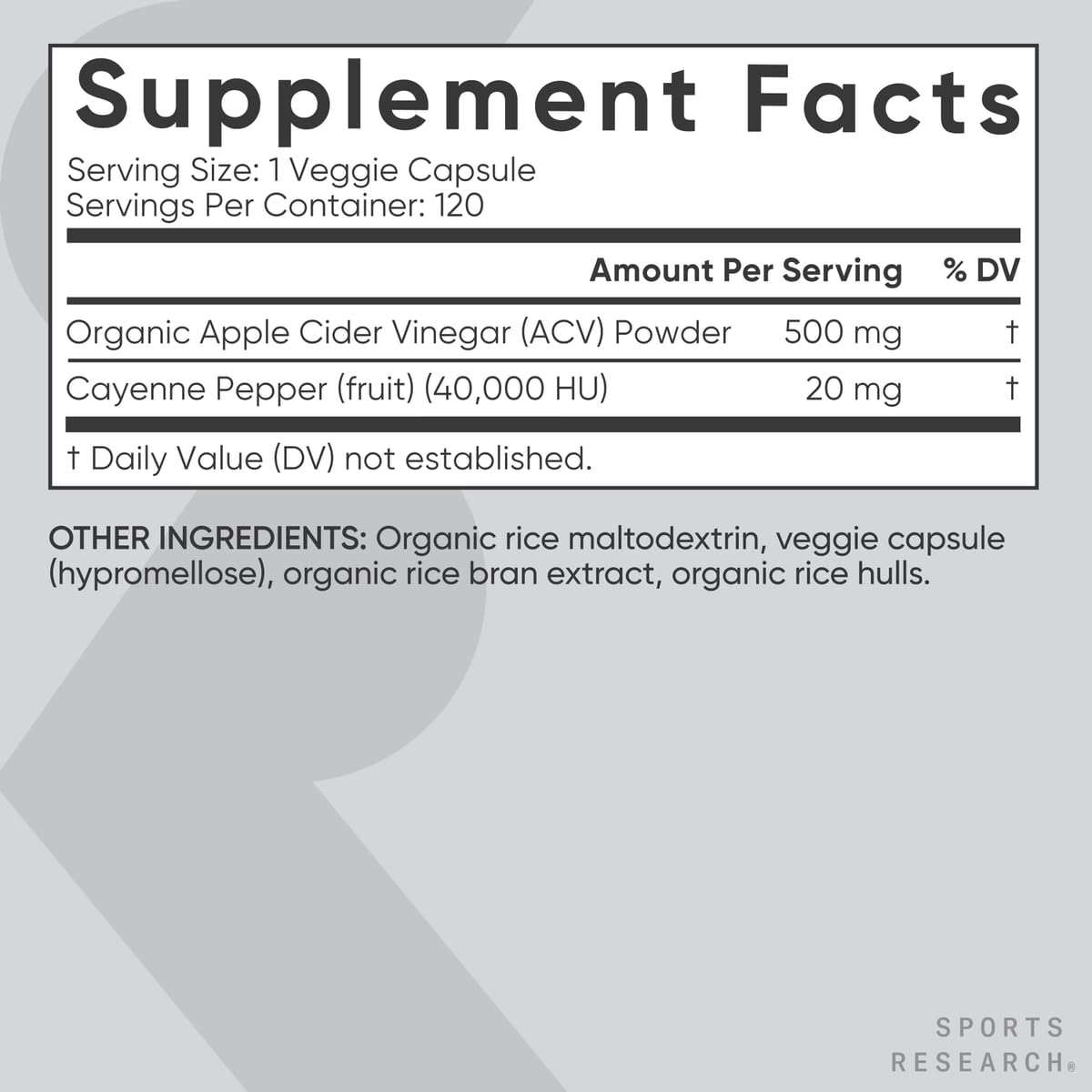 Sports Research® Apple Cider Vinegar with Cayenne Pepper | Made from Organic Fermented Apple Cider - Non-GMO Project Verified & Vegan Certified (120 Veggie Capsules) - Image 5