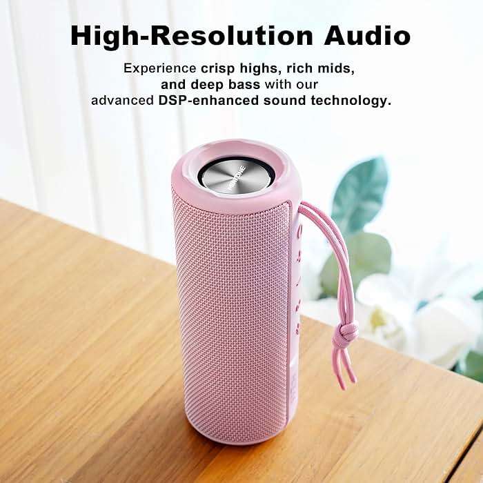 MIATONE Boombox Outdoor Portable Bluetooth Speaker Waterproof Wireless Speakers Gifts for Women Mothers Mom Wife Her - Pink - Image 2