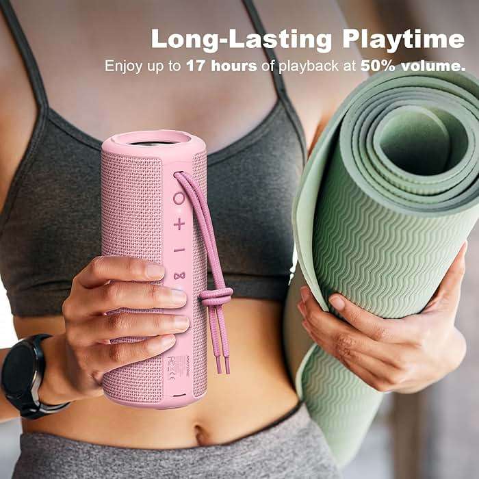 MIATONE Boombox Outdoor Portable Bluetooth Speaker Waterproof Wireless Speakers Gifts for Women Mothers Mom Wife Her - Pink - Image 6