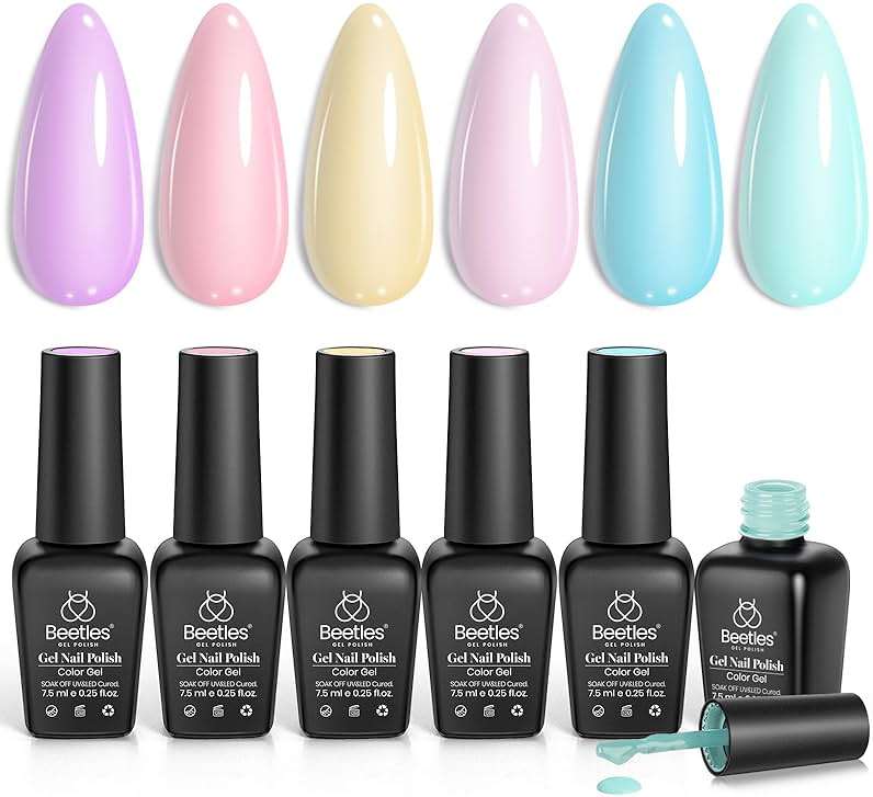 Beetles Pastel Gel Polish Set - 6 Colors Pink Yellow Blue Green Purple Summer Colors Nails Soak Off Nail UV Lamp Gel Nail Kits Decorations Nail Art - Image 1
