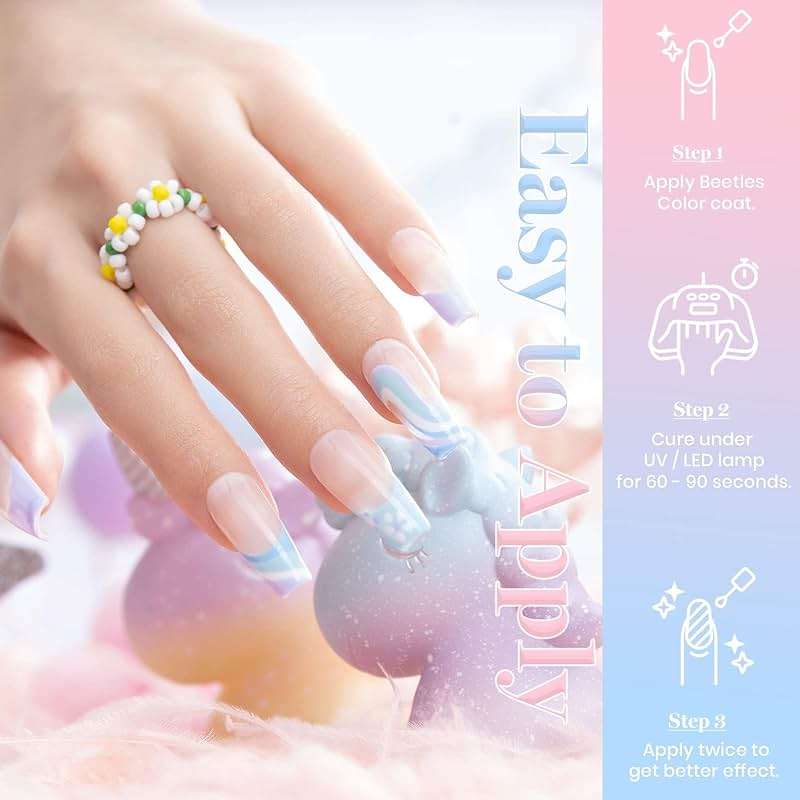 Beetles Pastel Gel Polish Set - 6 Colors Pink Yellow Blue Green Purple Summer Colors Nails Soak Off Nail UV Lamp Gel Nail Kits Decorations Nail Art - Image 4