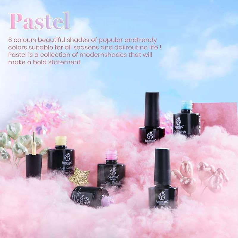 Beetles Pastel Gel Polish Set - 6 Colors Pink Yellow Blue Green Purple Summer Colors Nails Soak Off Nail UV Lamp Gel Nail Kits Decorations Nail Art - Image 6