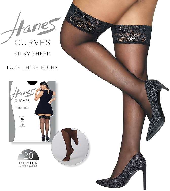 Hanes Women's Curves Sheer-toe Silky Sheer Lace Topped Thigh High Stockings | Wicking Cool Comfort - Image 2