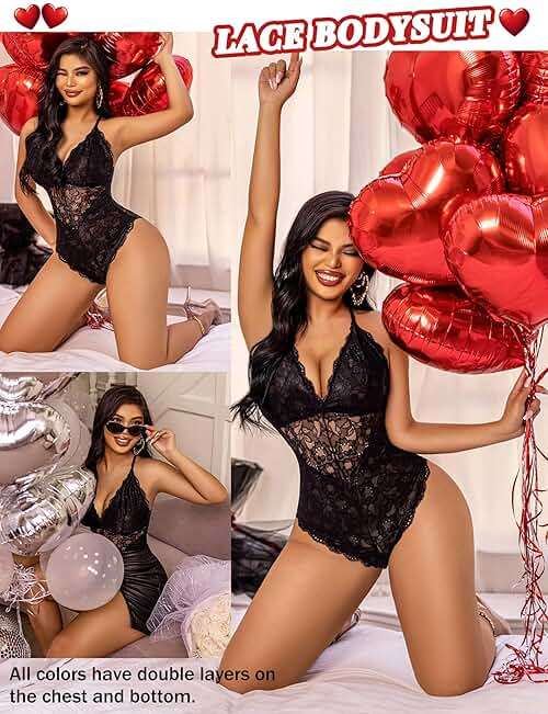 Avidlove Sexy Lingerie for Women Deep V Lace Bodysuit Snap Crotch One Piece Teddy XS-4XL - Image 3