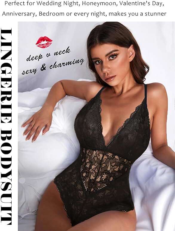 Avidlove Sexy Lingerie for Women Deep V Lace Bodysuit Snap Crotch One Piece Teddy XS-4XL - Image 4