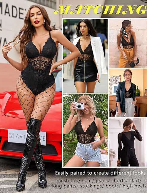 Avidlove Sexy Lingerie for Women Deep V Lace Bodysuit Snap Crotch One Piece Teddy XS-4XL - Image 6