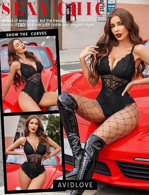 Avidlove Sexy Lingerie for Women Deep V Lace Bodysuit Snap Crotch One Piece Teddy XS-4XL - Image 7