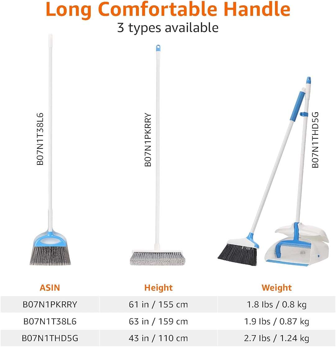 Amazon Basics Dustpan Broom Set with Adjustable Long Handle, Easy to Assemble, Blue and White - Image 3