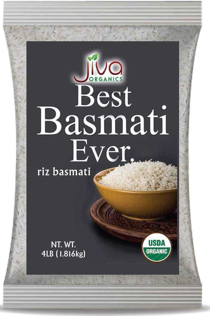 Organic Basmati Rice 4 LB Bag - Pure, Extra Long, Premium Quality from India - By Jiva Organics - Image 1