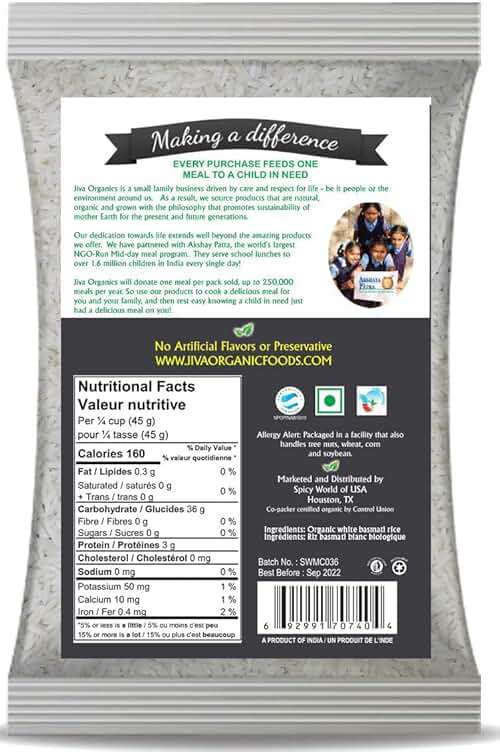 Organic Basmati Rice 4 LB Bag - Pure, Extra Long, Premium Quality from India - By Jiva Organics - Image 2