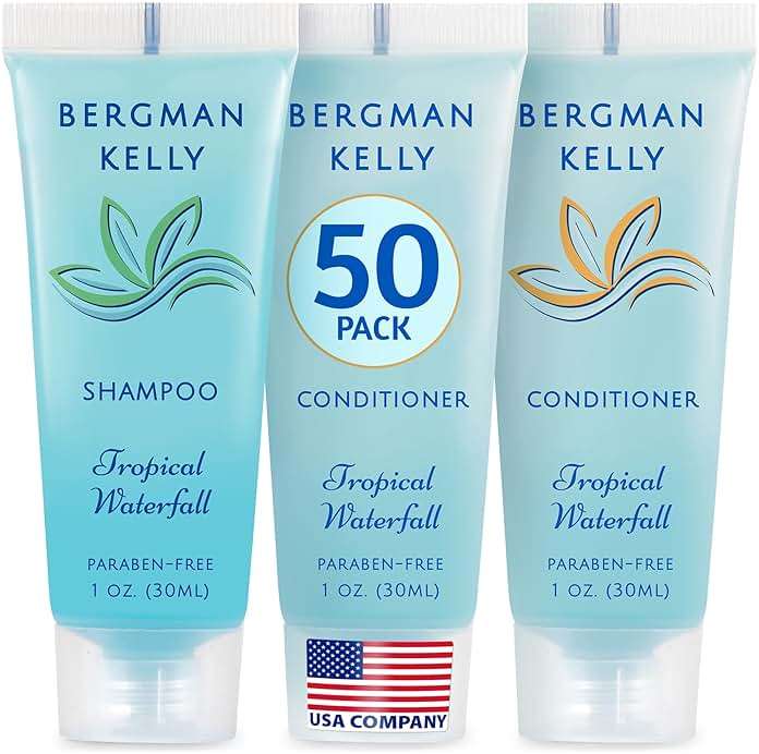 Bergman Kelly - Travel Shampoo and Conditioner Set - 1 fl oz, 100 Pieces, Tropical Waterfall - Delight Your Guests with Invigorating and Refreshing Hotel Toiletries and Guest Hospitality in Bulk - Image 1