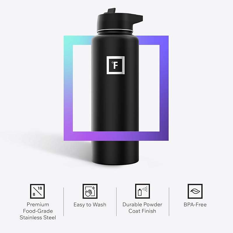 IRON °FLASK Camping & Hiking Hydration Flask with Straw, Wide Mouth Insulated Stainless Steel Sports Water Bottle - 40 oz Midnight Black - Image 6