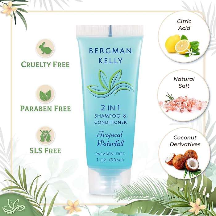 BERGMAN KELLY Round Soap Bars, 2in1 Shampoo & Conditioner 2-Piece Set (Tropical Waterfall, 1 oz each, 100 pc), Delight Your Guests with Revitalizing & Refreshing Sanitary Toiletries & Hotel Amenities - Image 2