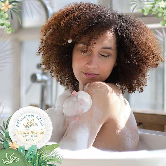 BERGMAN KELLY Round Soap Bars, 2in1 Shampoo & Conditioner 2-Piece Set (Tropical Waterfall, 1 oz each, 100 pc), Delight Your Guests with Revitalizing & Refreshing Sanitary Toiletries & Hotel Amenities - Image 5