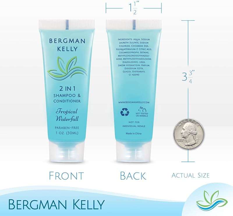 Bergman Kelly - Travel Size 2 in 1 Shampoo & Conditioner - 1 fl oz, 100 PK, Tropical Waterfall - Delight Your Guests w/Invigorating & Refreshing Shampoo Amenities - Small Hotel Toiletries in Bulk - Image 3