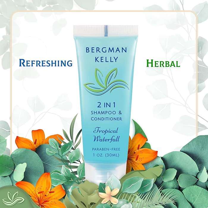 Bergman Kelly - Travel Size 2 in 1 Shampoo & Conditioner - 1 fl oz, 100 PK, Tropical Waterfall - Delight Your Guests w/Invigorating & Refreshing Shampoo Amenities - Small Hotel Toiletries in Bulk - Image 4