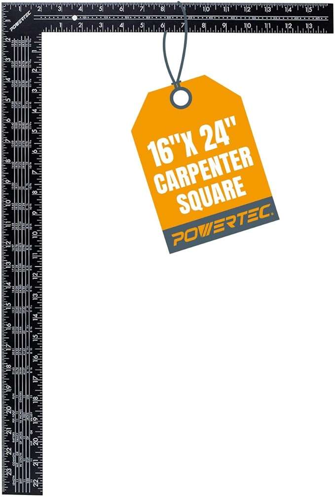 POWERTEC Framing Square, 16 x 24 Inch Steel Carpenter Square with Rafter Tables, Framing Tools & Right Angle Ruler for Carpenter, Woodworking, Construction (80008) - Image 1