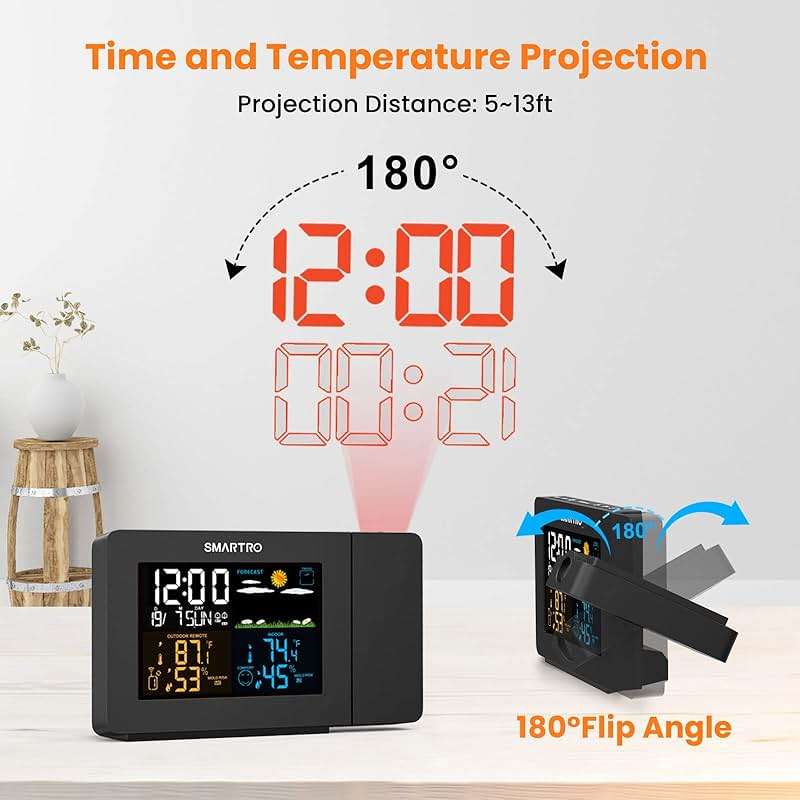 SMARTRO SC91 Projection Alarm Clock for Bedrooms with Weather Station, Wireless Indoor Outdoor Thermometer, Temperature Humidity Monitor Gauge Hygrometer - Image 3