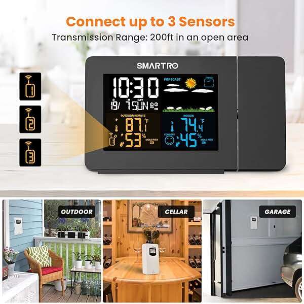 SMARTRO SC91 Projection Alarm Clock for Bedrooms with Weather Station, Wireless Indoor Outdoor Thermometer, Temperature Humidity Monitor Gauge Hygrometer - Image 6