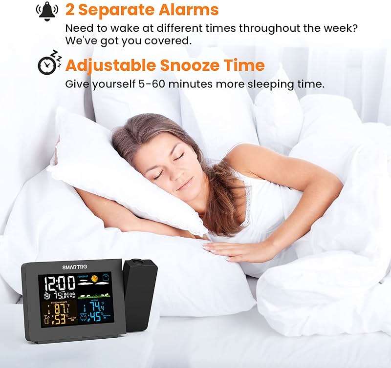 SMARTRO SC91 Projection Alarm Clock for Bedrooms with Weather Station, Wireless Indoor Outdoor Thermometer, Temperature Humidity Monitor Gauge Hygrometer - Image 8