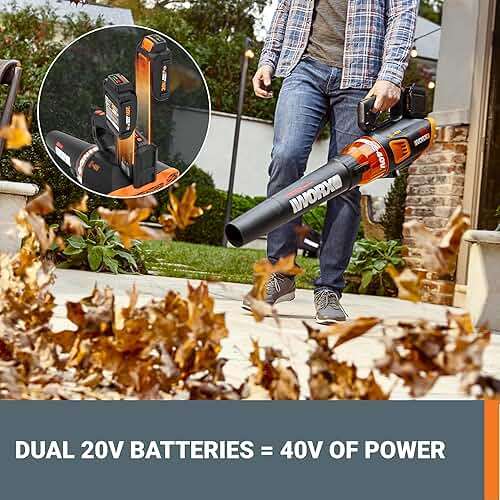 WORX Cordless Leaf Blower, Electric Blower for Lawn Care wth Brushless Motor, 2 × 2.5 Ah Batteries & Charger Included, WG584 - Image 7