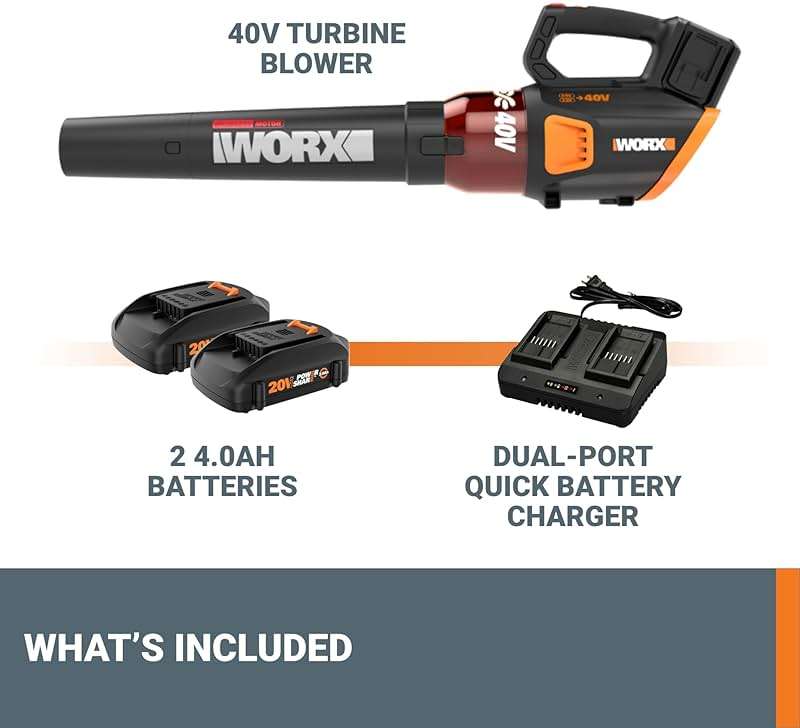 WORX Cordless Leaf Blower, Electric Blower for Lawn Care wth Brushless Motor, 2 × 2.5 Ah Batteries & Charger Included, WG584 - Image 9
