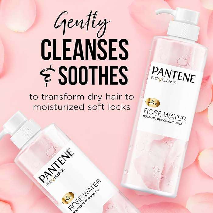 Pantene Sulfate Free Shampoo and Conditioner Set, Rose Water, Soothing and Moisturizing, Infused with Vitamin B5, for all Hair Types, Safe for Color Treated Hair, Pro-V Blend, 17.9 Fl Oz Each, 2 Pack - Image 2