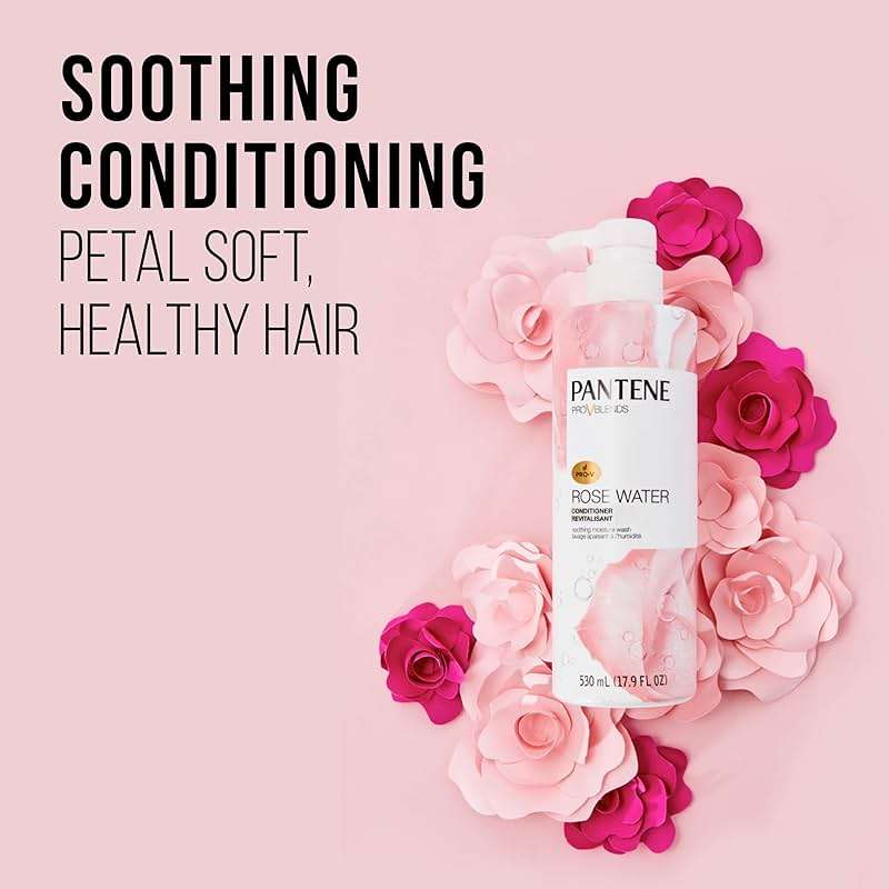 Pantene Sulfate Free Shampoo and Conditioner Set, Rose Water, Soothing and Moisturizing, Infused with Vitamin B5, for all Hair Types, Safe for Color Treated Hair, Pro-V Blend, 17.9 Fl Oz Each, 2 Pack - Image 5