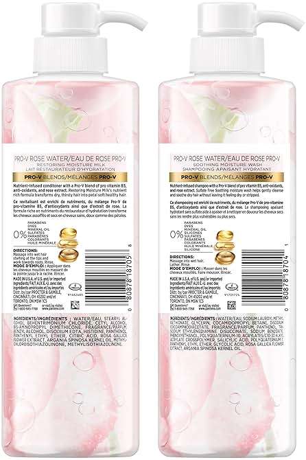 Pantene Sulfate Free Shampoo and Conditioner Set, Rose Water, Soothing and Moisturizing, Infused with Vitamin B5, for all Hair Types, Safe for Color Treated Hair, Pro-V Blend, 17.9 Fl Oz Each, 2 Pack - Image 7