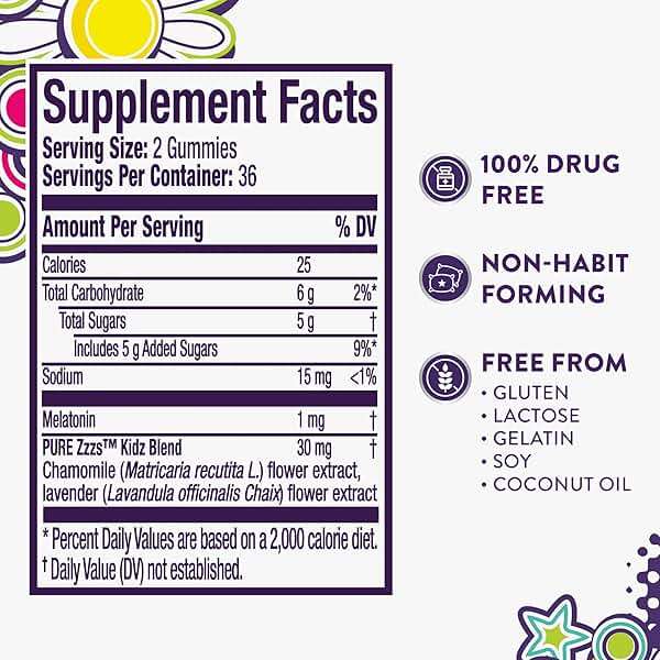 Pure Zzzs, Kidz, Kids Melatonin Gummy, Sleep Aid, Low Amount of Melatonin for Kids, with Chamomile and Lavender, 1 mg, Berry Flavored, 72 Count - Image 6