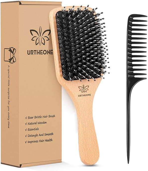 Hair Brush Boar Bristle Hairbrush for Thick Curly Thin Long Short Wet or Dry Hair Adds Shine and Makes Hair Smooth, Best Paddle Hair Brush for Men Women Kids - Image 1