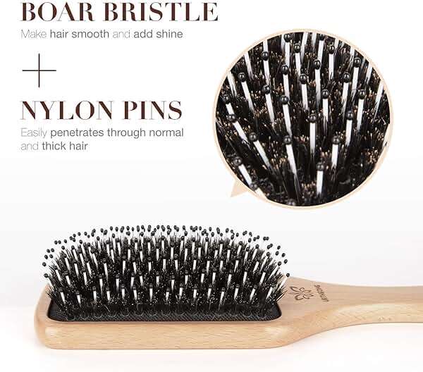 Hair Brush Boar Bristle Hairbrush for Thick Curly Thin Long Short Wet or Dry Hair Adds Shine and Makes Hair Smooth, Best Paddle Hair Brush for Men Women Kids - Image 2
