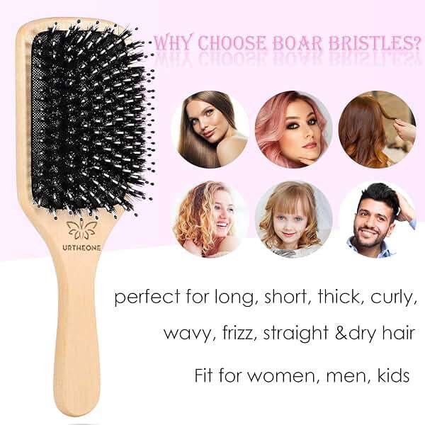 Hair Brush Boar Bristle Hairbrush for Thick Curly Thin Long Short Wet or Dry Hair Adds Shine and Makes Hair Smooth, Best Paddle Hair Brush for Men Women Kids - Image 4