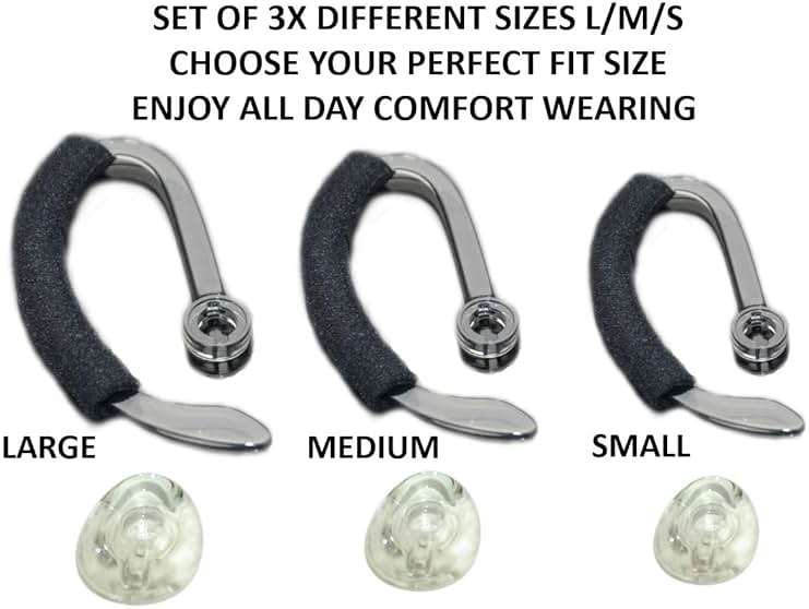 3X Same Size Replacement Earbuds Ear Tips + Ear Hook Loops + Foam Spare Fit Kit for Plantronics CS540 Savi W440 W740 W745 WH500 EarLoops EarHook Ear Bud Sleeve Part (Mixed L/M/S) - Image 2