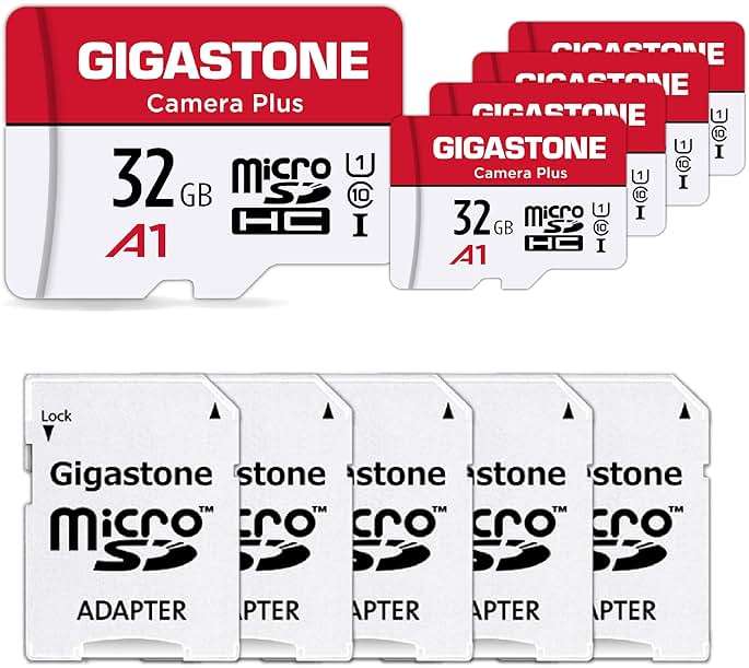 GIGASTONE 32GB Micro SD Card 5-Pack, MicroSDHC Memory Cards for Security Cameras, Wyze Cam, Roku, Full HD Video Recording, UHS-I U1 A1 Class 10, up to 90MB/s, with Adapter - Image 1