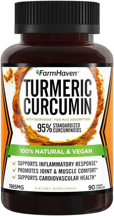 Turmeric Curcumin with BioPerine Black Pepper & 95% Curcuminoids, 1965mg, Maximum Absorption for Joint Support, Non-GMO Turmeric Capsules, Made in USA - 90 Veg Caps - Image 1