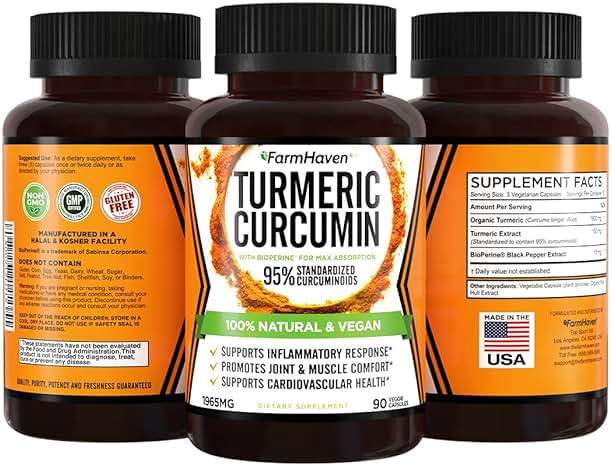 Turmeric Curcumin with BioPerine Black Pepper & 95% Curcuminoids, 1965mg, Maximum Absorption for Joint Support, Non-GMO Turmeric Capsules, Made in USA - 90 Veg Caps - Image 2